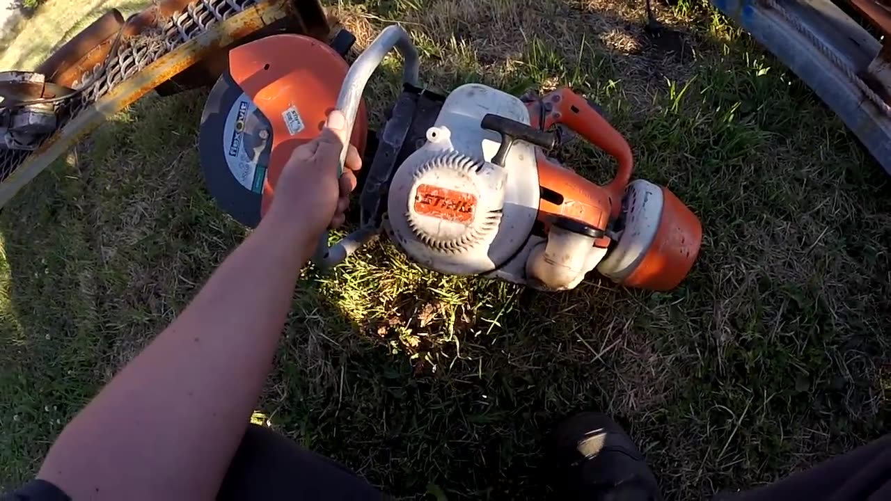 Stihl TS 350 quick cut saw old 2 stroke power test