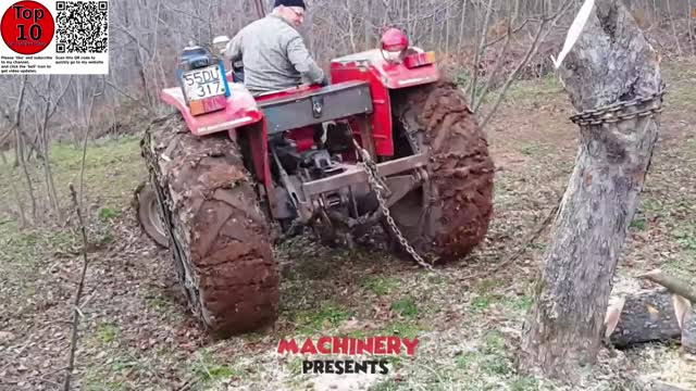 Top 10 dangerous tree stump removal by cars, tractors and trucks. Amazing trees root removal.