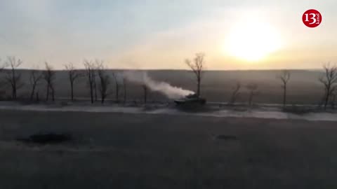 Drone fires successive shots at Russian BMP-2 armored fighting vehicle