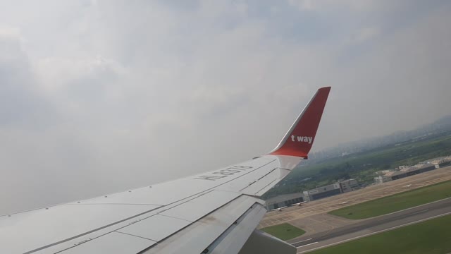The plane takes off