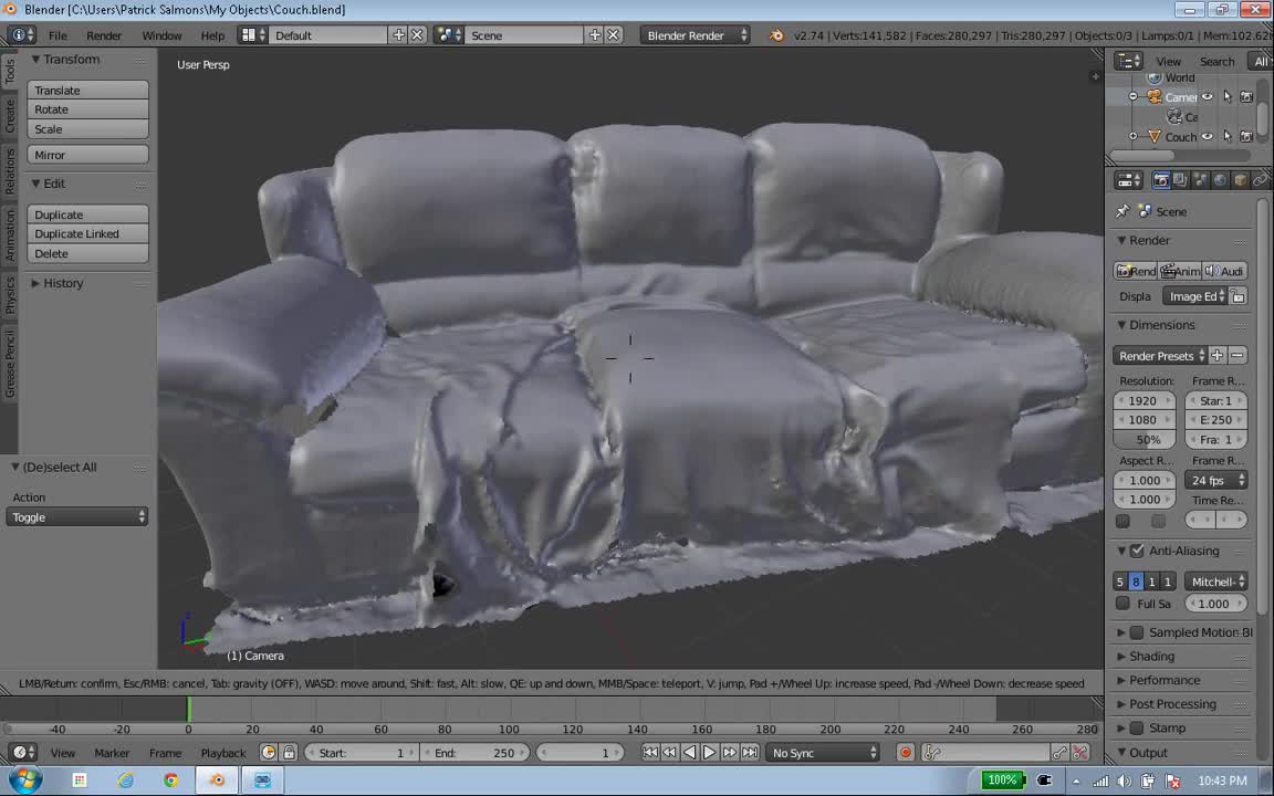 Cubify Sense (Portable Handheld 3D Scanner) Couch Result