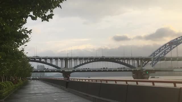 Bridge and runway at Beautiful sunset