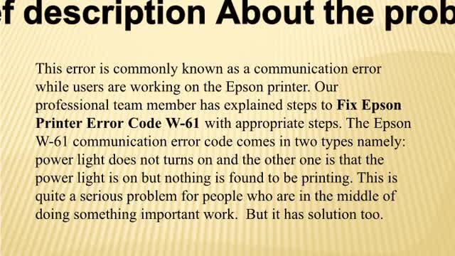 Resolve Epson Printer Error Code W-61