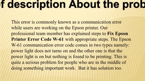 Resolve Epson Printer Error Code W-61