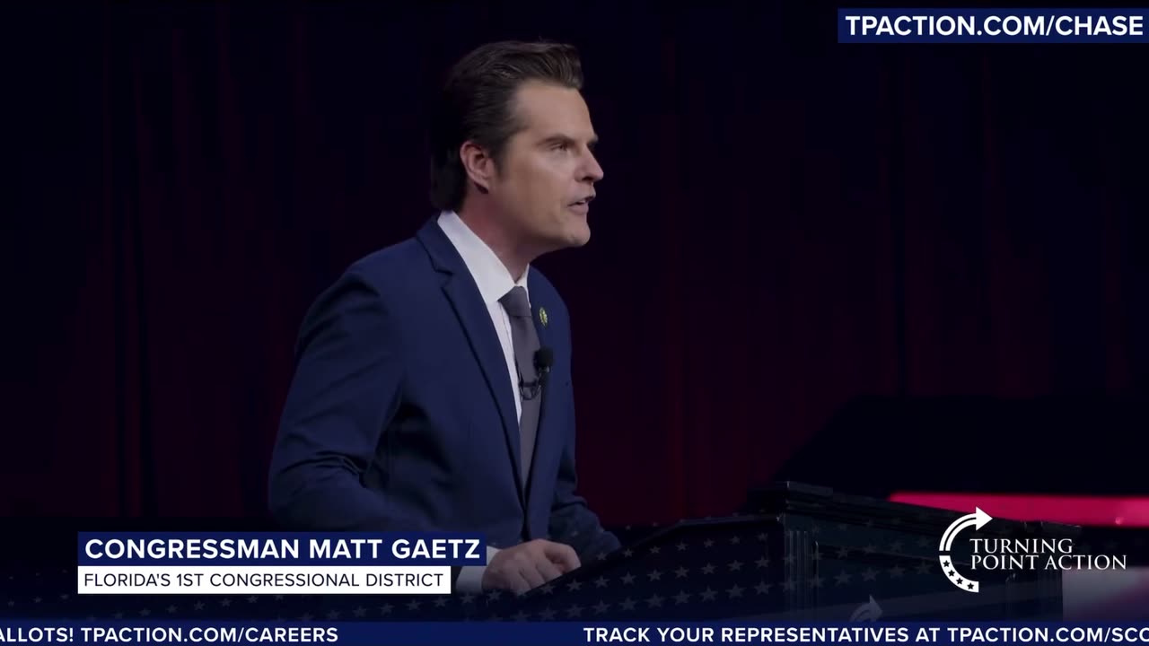 Florida congressman Matt Gaetz at Turning Point Action Detroit / The People’s convention TPUSA