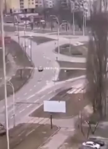 A Russian tank destroy a civil car
