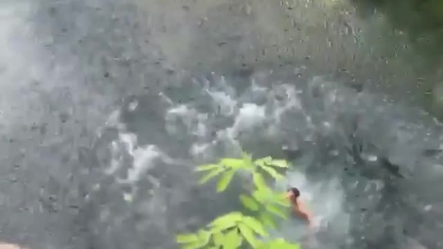 Double gainer back flip belly flop from cliff