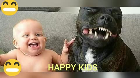 Happy children and animals