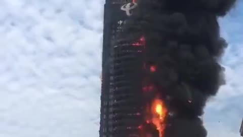 skyscrapers burning