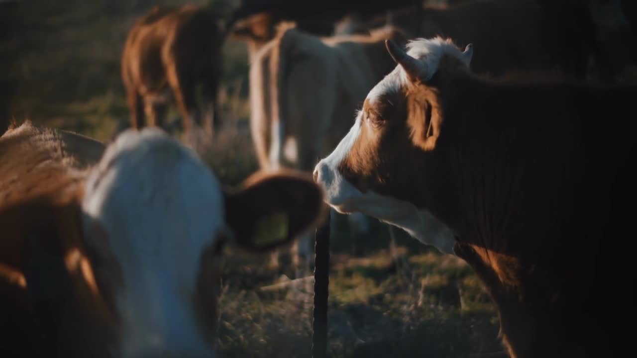 Brown cows grazing in a field