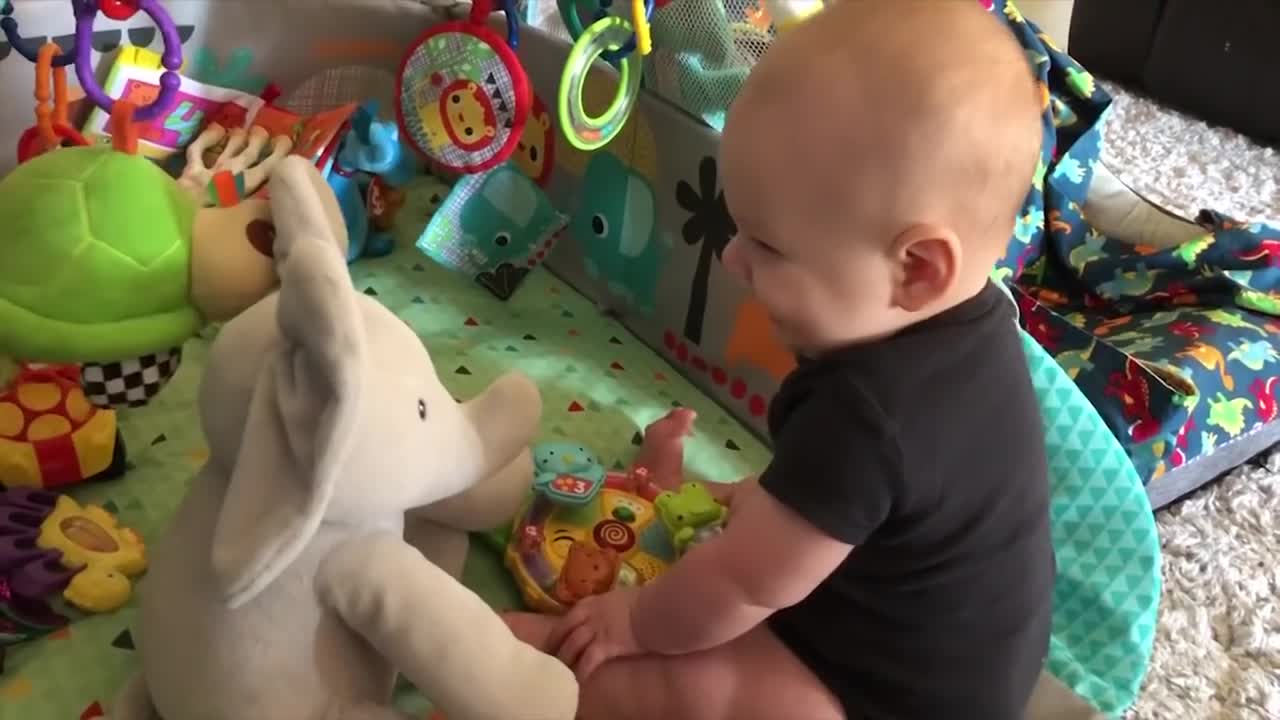 Hilarious baby falling while playing near swimming pool