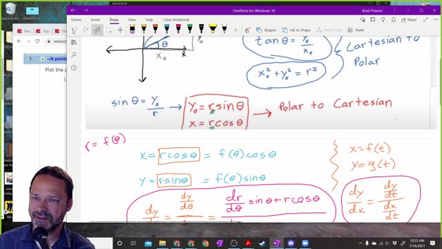 Calculus 2 - Section 10-3 - Class example of plotting polar coordinate with conversion
