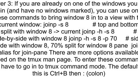 How to join two tmux windows into one as panes