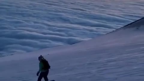 Who is faster in the snow, a man on a snowboard or a dog?