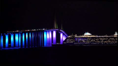 Cruise Ship Sails Under the Sunshine Skyway Bridge