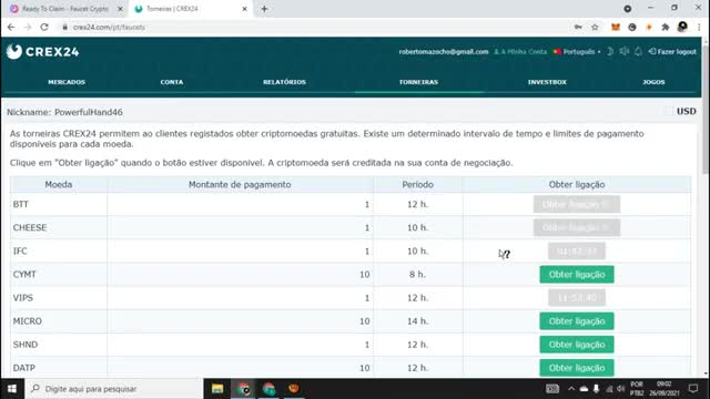 Ganhando criptomoedas na Crex 24 e na faucetcrypto