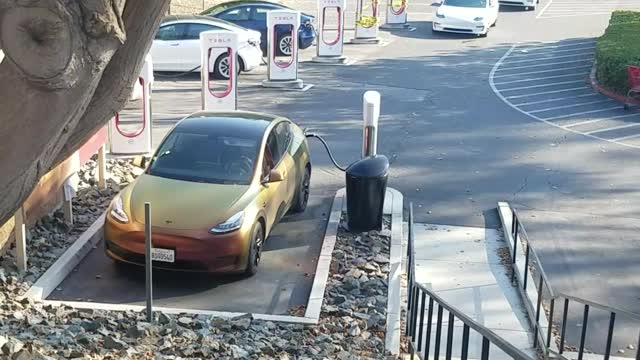 TESLA charging station lines in California