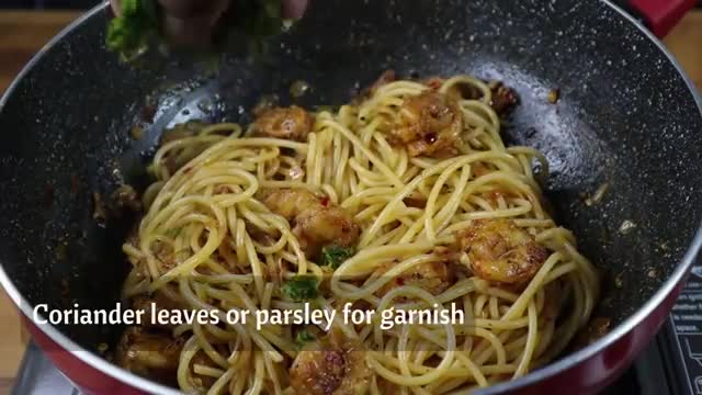 Spicy Butter Garlic Shrimp Pasta Recipe | Prawn Pasta