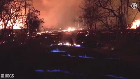 Hawaii volcano_ blue flames burn in streets as methane escapes