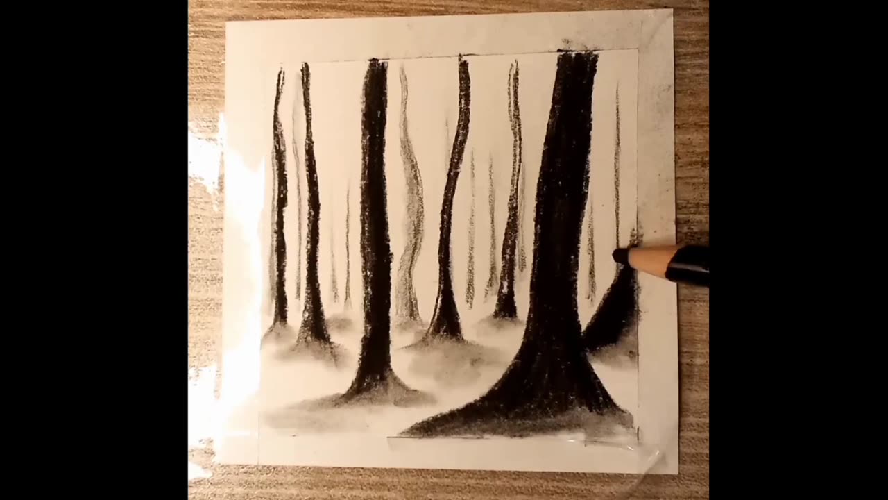 Easy charcoal drawing forest #drawing #stepbystep #forest