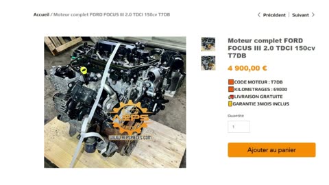 AEPSPIECES.COM - Moteur complet FORD FOCUS III 2.0 TDCI 150cv T7DB