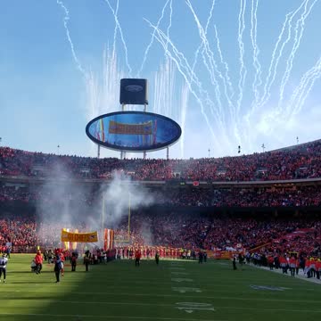KC Chiefs run out from end zone