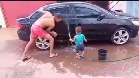 helping dad to give a good wash lol.....