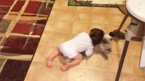 Baby and cat so cute
