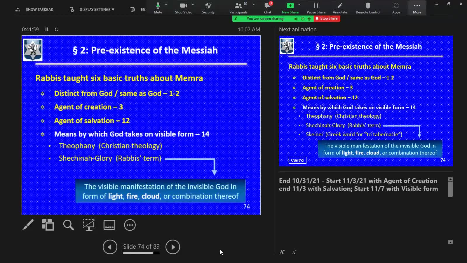 Sunday November 7,2021 Life of the Messiah 6: Pre-existence of the Messiah Continued