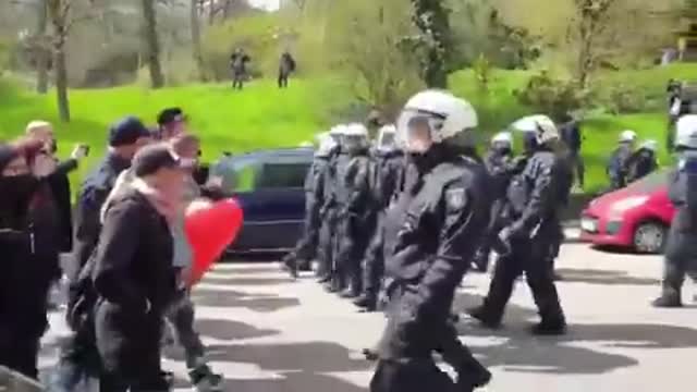 Stuttgart Germany people tell the police to back off