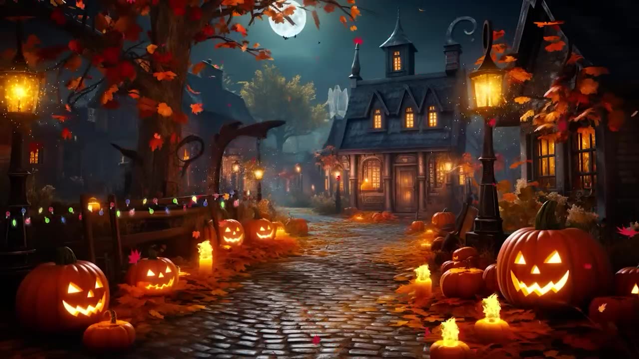 Cozy Autumn Village Halloween Ambience 🎃 Scary Halloween Sounds👻 Halloween