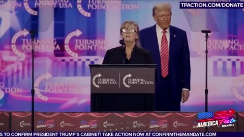 Angel Mom Patty Morin joins President Trump on stage at AmFest