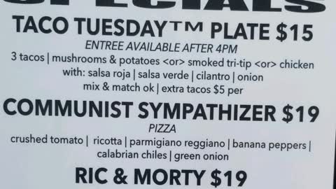 Los Gatos, CA 95030, Silicon Valley's "Communist Sympathizer" Pizza Parlour Menu