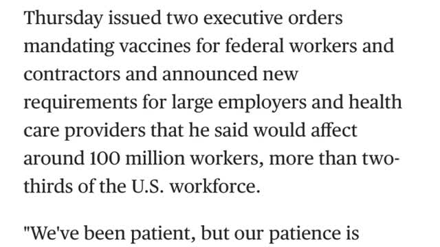 Joe Biden make announcement for all federal works to get the shot.