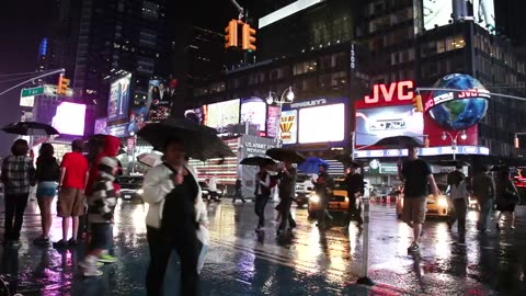 Times Square during a rainy night