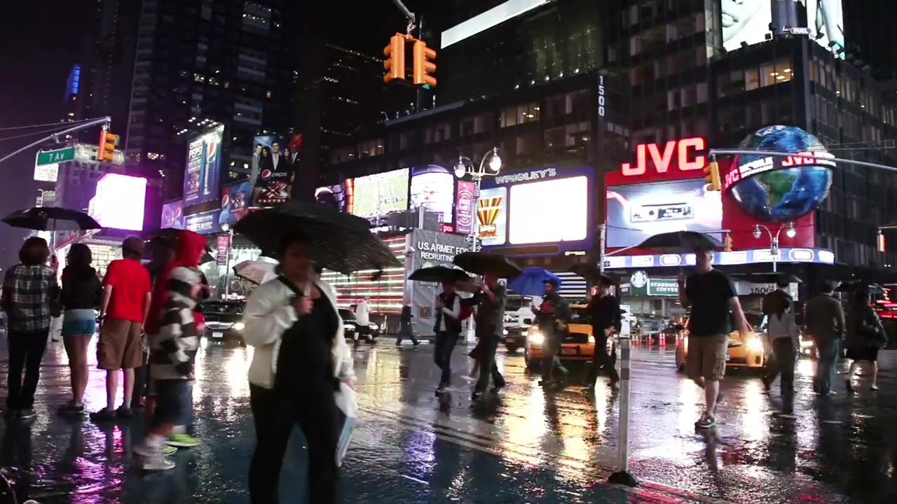 Times Square during a rainy night