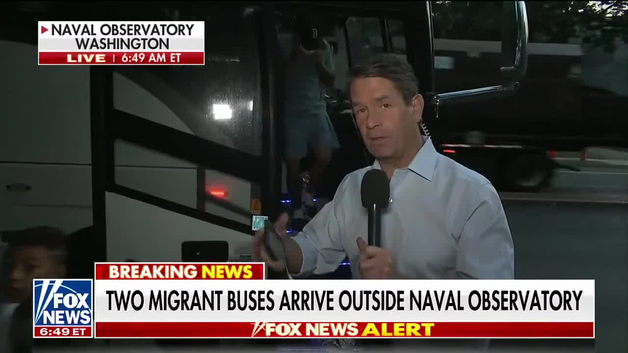 Migrants Arrive Outside Kamala Harris' Residence in D.C.