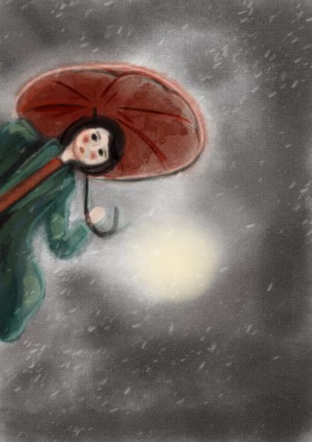 I paint a mysterious girl with an umbrella!