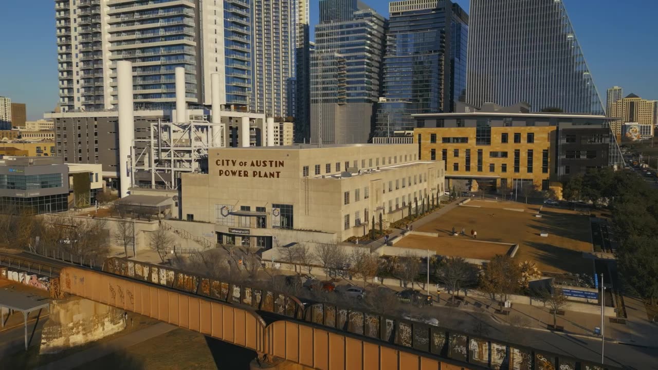 Austin texas power plant in an aerial view