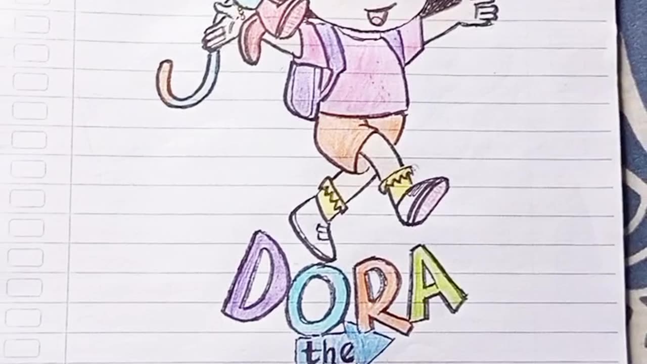 Draw Dora the Explorer using a pen and pencil