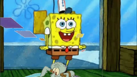 Squidward Is Playing With Tiles While SpongeBob Is Dancing In Front Of The Door