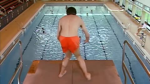 MR Bean goes swimming and tries to attempt the diving board!