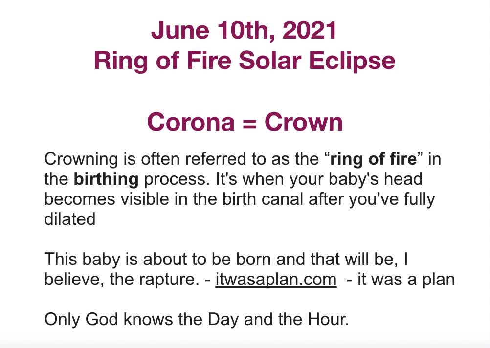 June 10th Ring of Fire Solar Eclipse is ASCENSION DAY