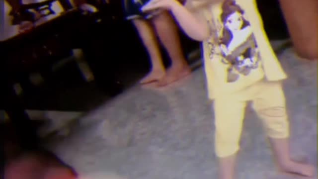 The baby dances to the cute music