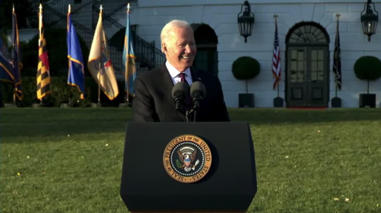 The audience chants "Joe! Joe! Joe!" as Biden begins his speech.