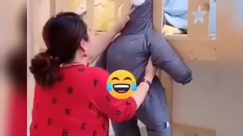 Baby hanged on bed | funny clip