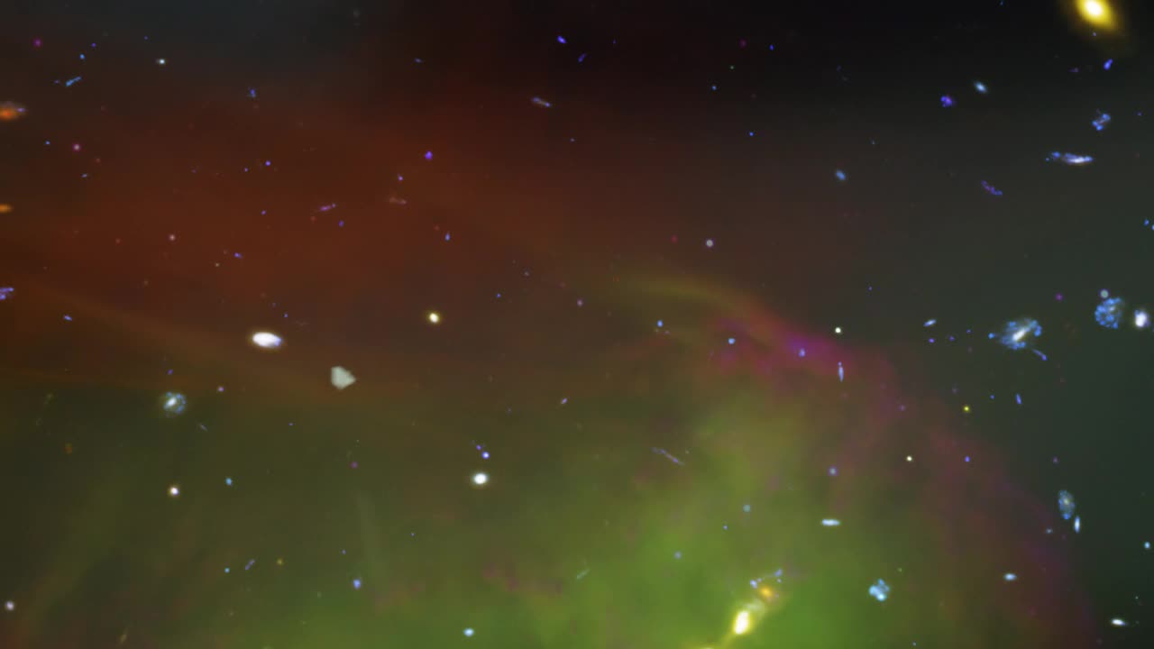 Stars and galaxies in space through apparent auroras