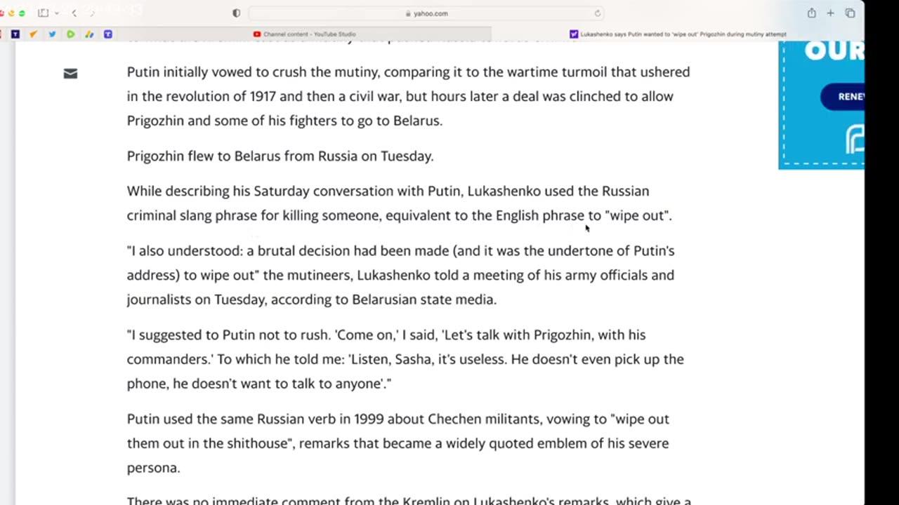 Putin wanted to "Wipe Out" Prigozhin during the mutiny. Lukashenko said. Sounds like Putin?
