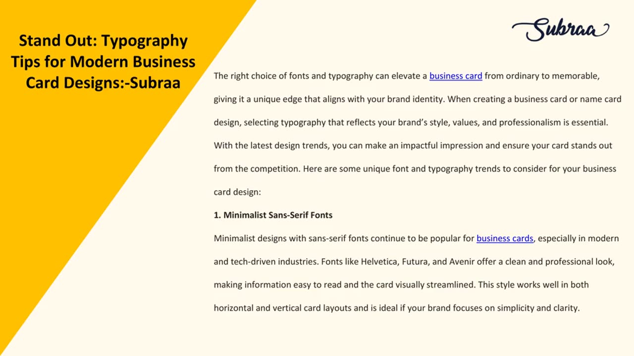 Stand Out: Typography Tips for Modern Business Card Designs:-Subraa