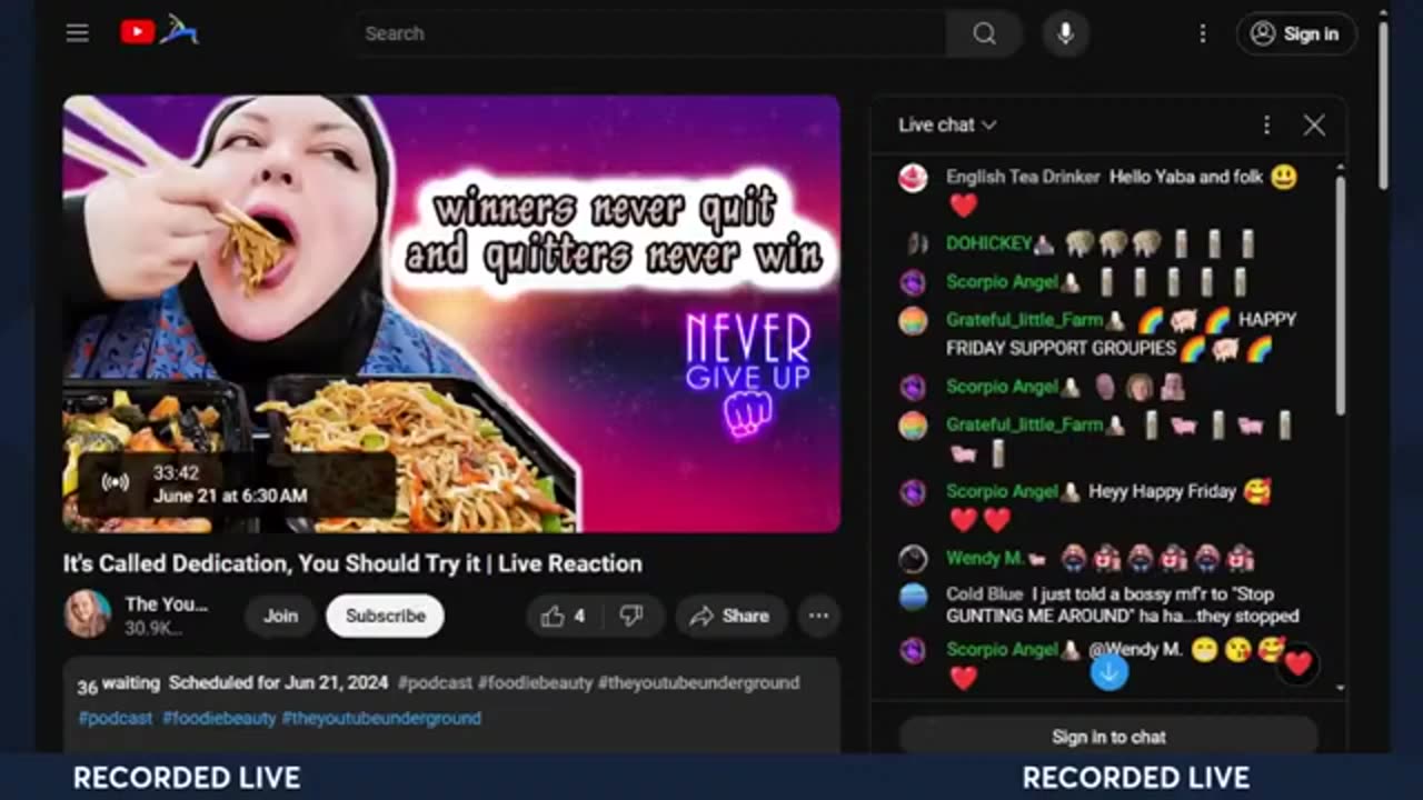 6-21-2024 The YouTube Underground "It's Called Dedication, You Should Try it" w/ live chat (starts at 33:35)